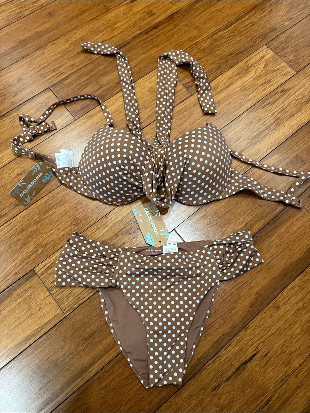 NWT Calzedonia Brown Polka Dot Bikini Set top / bikini bottom S